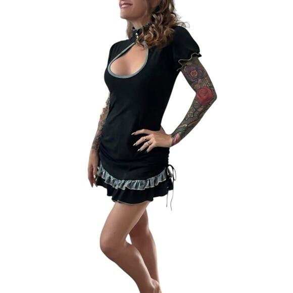 Bamboo Couture Organics Dresses & Skirts - RARE Indie Vintage Cutout Ruffle Mini Dress Y2K Coquette Cottagecore Goth Sz M